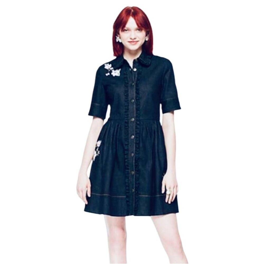 Kate Spade Embroidered Denim Shirt Dress Size 2 - Picture 14 of 14
